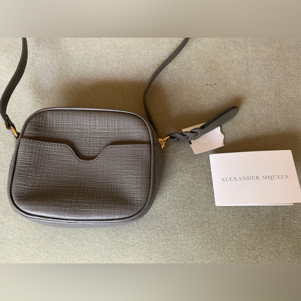Alexander McQueen gray leather Crossbody camera bag NWT!